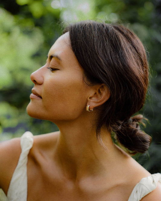 Hammered Square Hoop Earrings - Recycled Sterling Silver