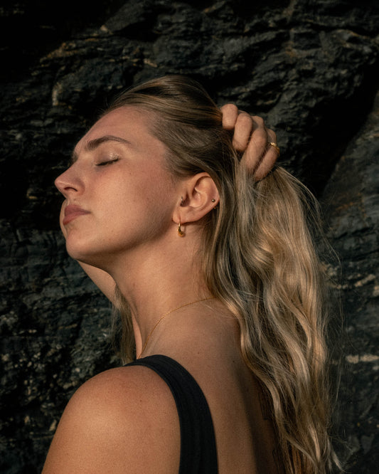 Water Droplet Curved Earrings - Gold Plated Recycled Sterling Silver