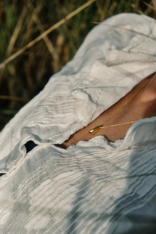Water Droplet Necklace - Gold Plated Recycled Sterling Silver