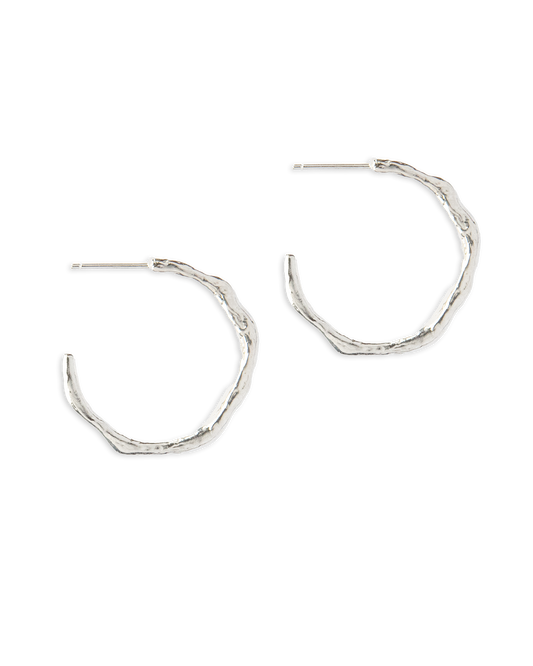 Bark Hoop Earrings Large - Recycled Sterling Silver