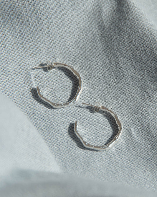 Bark Hoop Earrings Large - Recycled Sterling Silver
