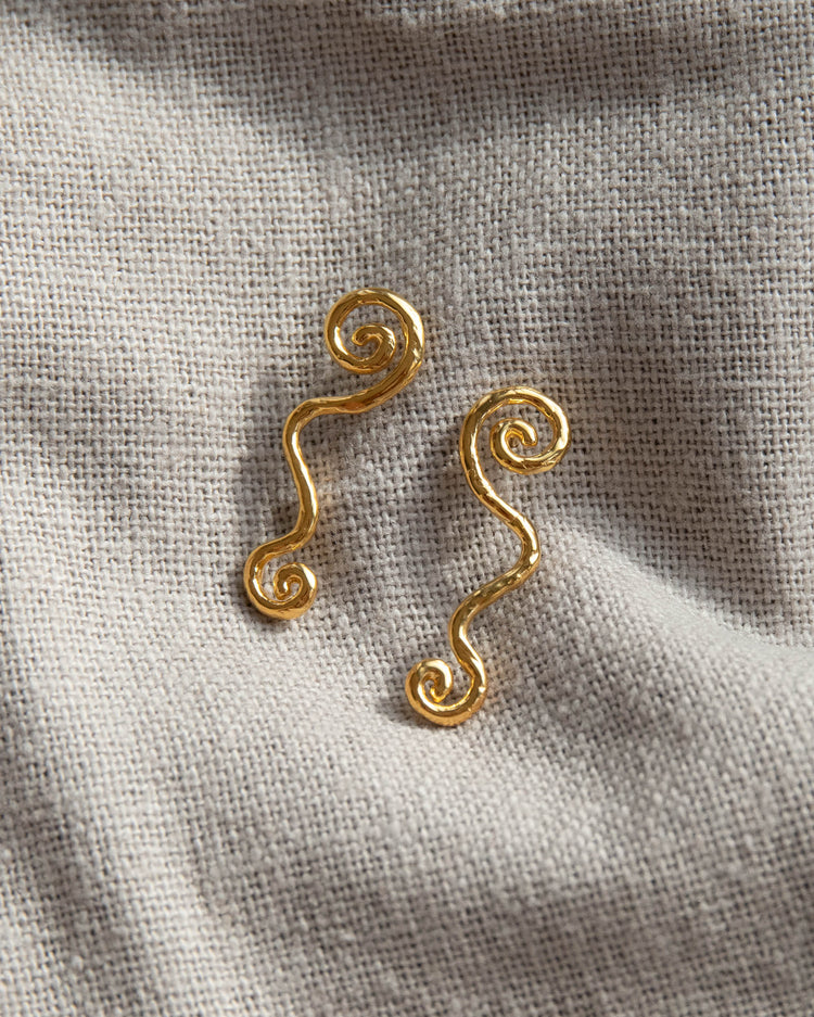 Swirly Stud Earrings - Gold Plated Recycled Sterling Silver