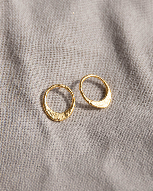 Organic Circle Stud Earrings - Gold Plated Recycled Sterling Silver