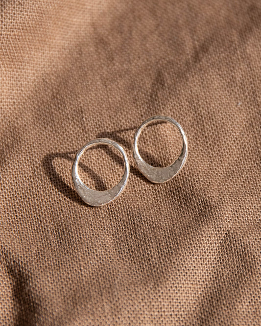 Organic Circle Stud Earrings - Recycled Sterling Silver