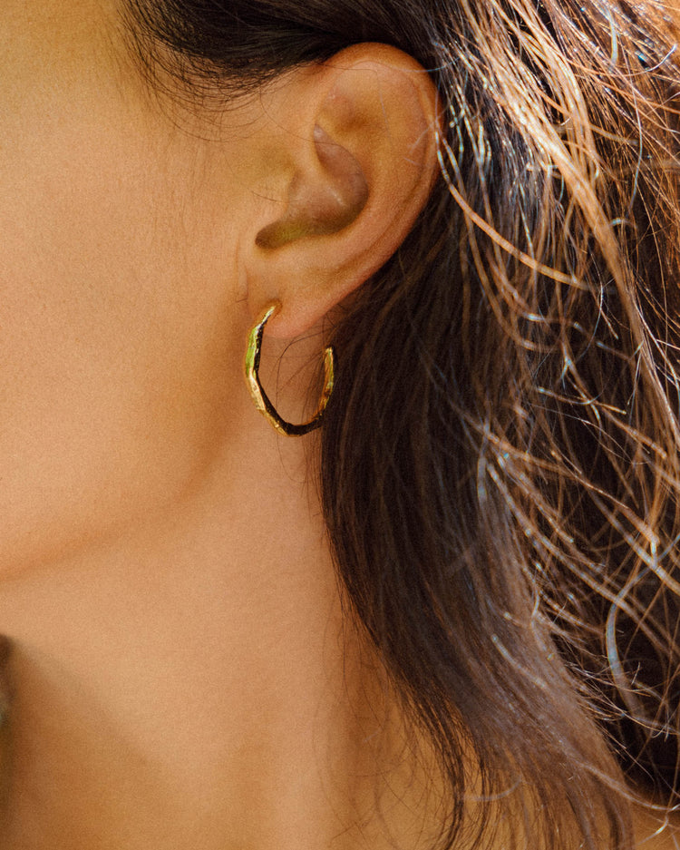 Bark Hoop Earrings Large - Gold Plated Recycled Sterling Silver
