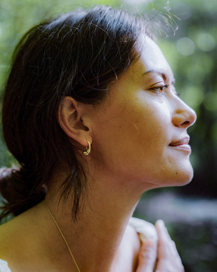 Water Droplet Curved Earrings - Gold Plated Recycled Sterling Silver