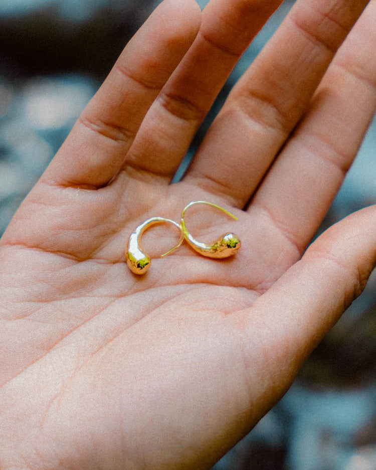 Water Droplet Curved Earrings - Gold Plated Recycled Sterling Silver