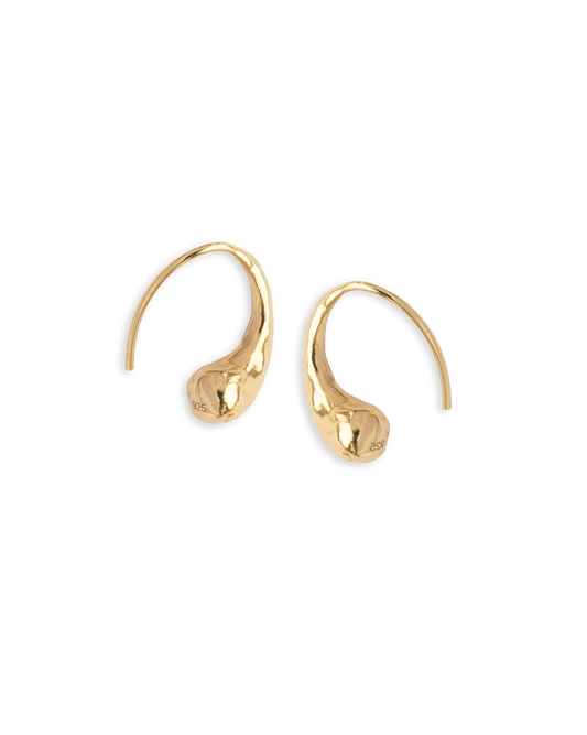 Water Droplet Curved Earrings - Gold Plated Recycled Sterling Silver